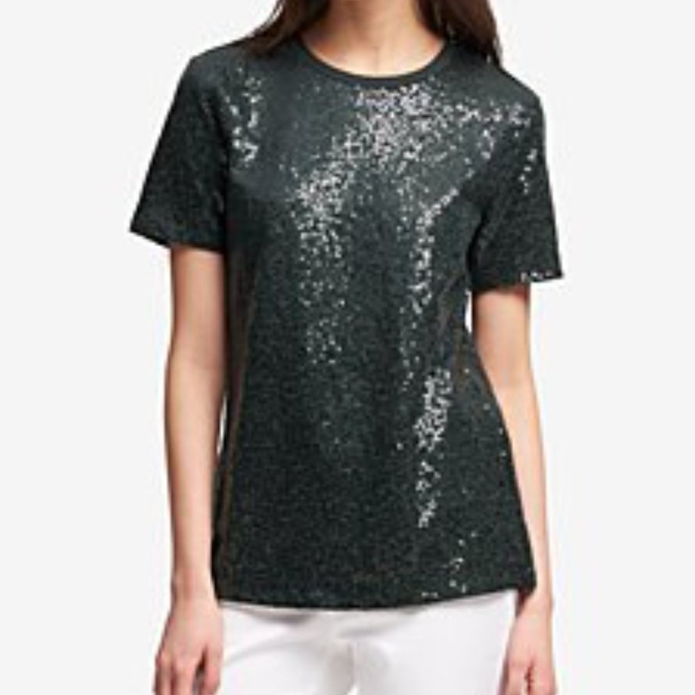Calvin Klein Gray Sequin Short T-Shirt-Size Medium
